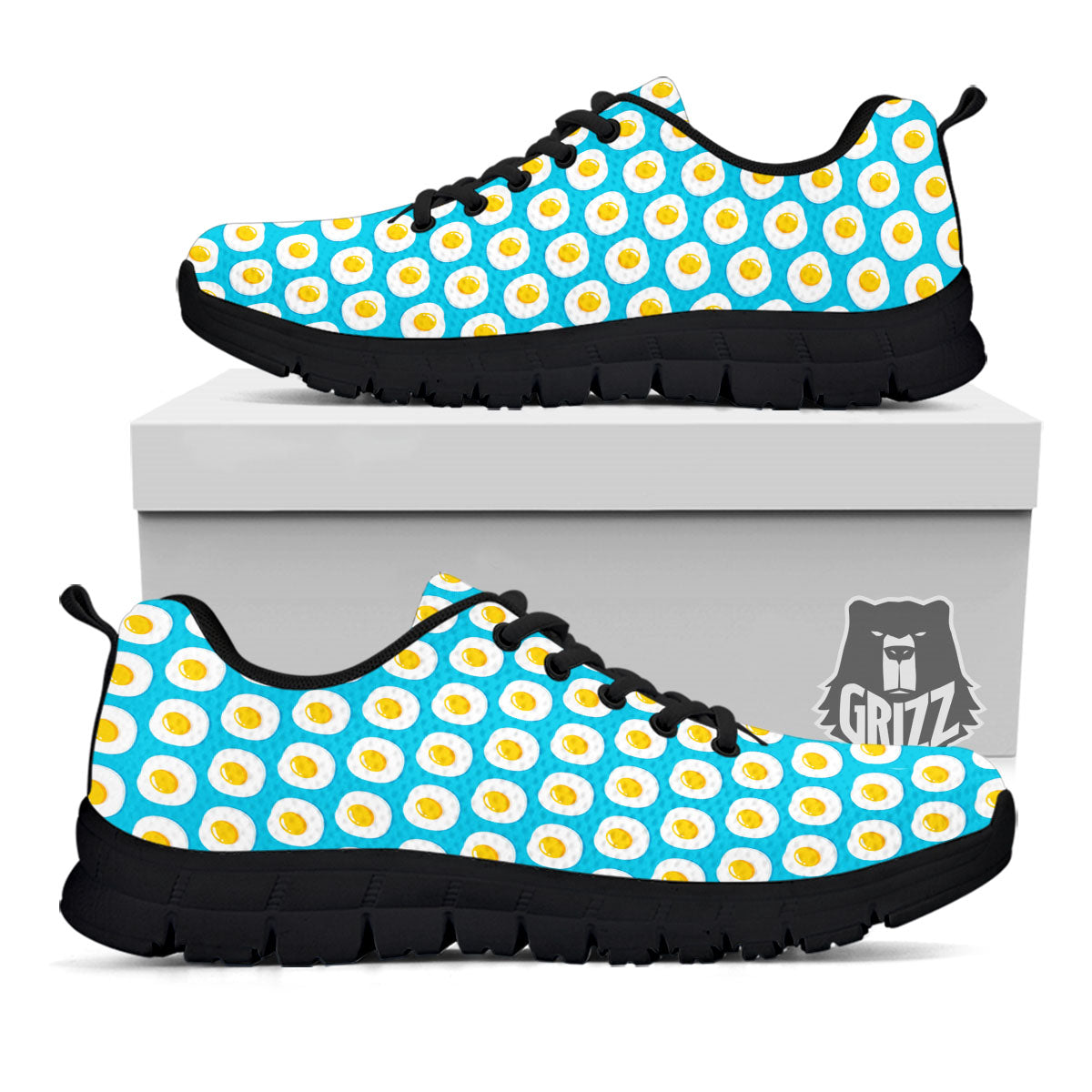 Fried Eggs Blue Print Pattern Black Sneaker-grizzshop