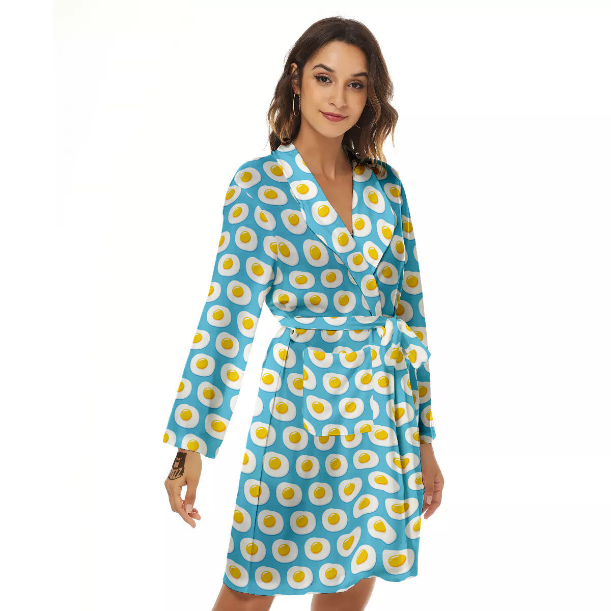 Fried Eggs Blue Print Pattern Women's Robe-grizzshop