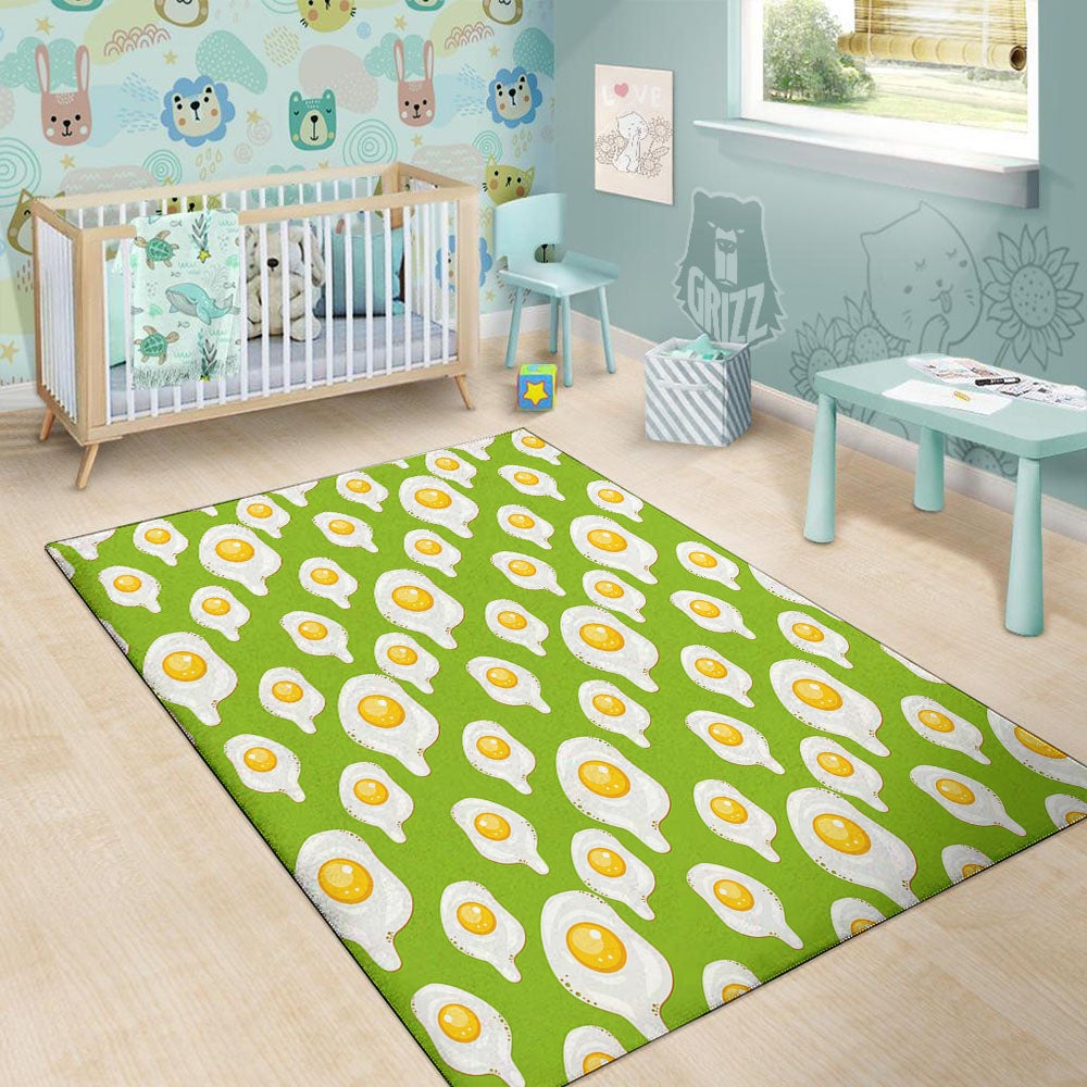 Fried Eggs Lime Green Print Pattern Floor Mat-grizzshop