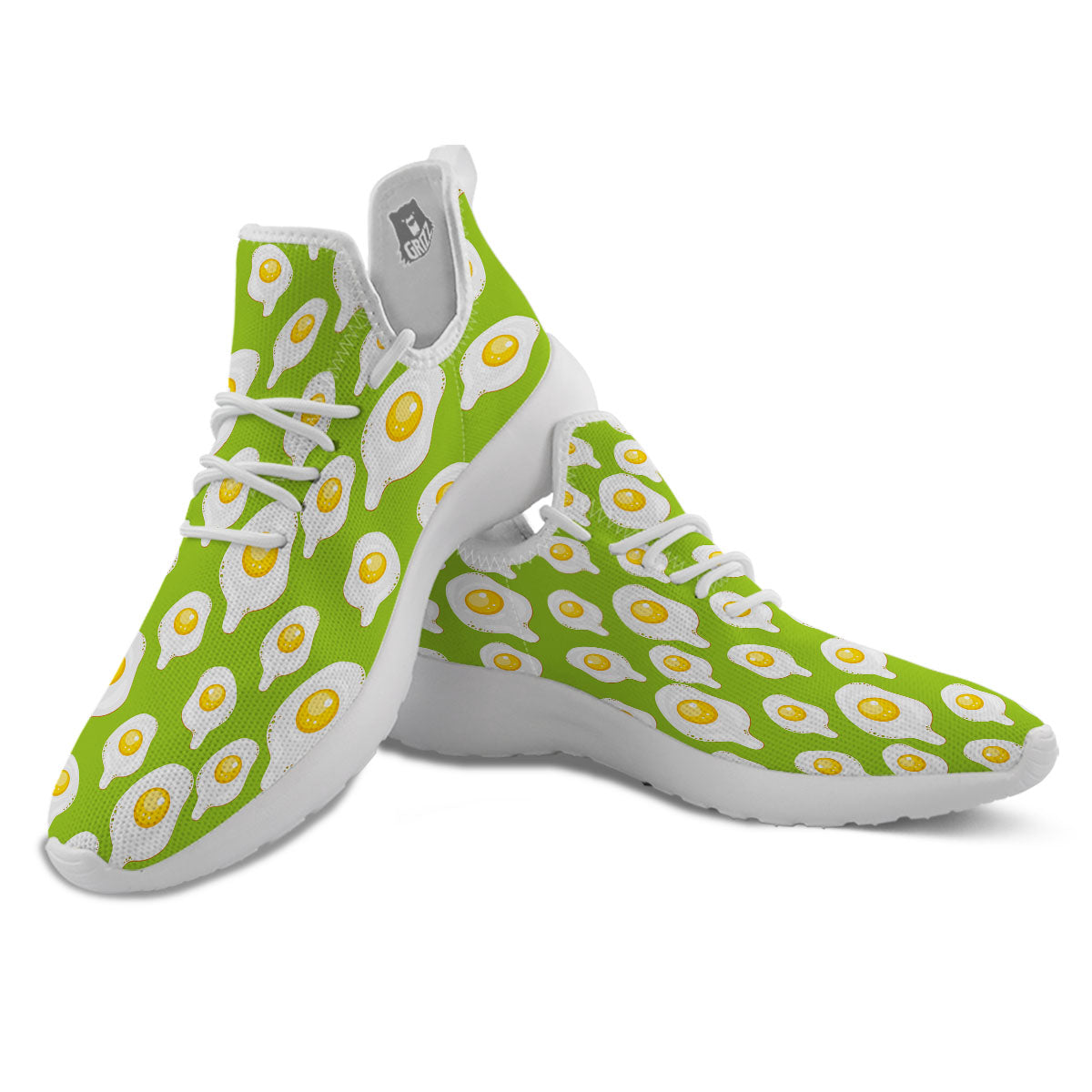 Fried Eggs Lime Green Print Pattern White Athletic Shoes-grizzshop