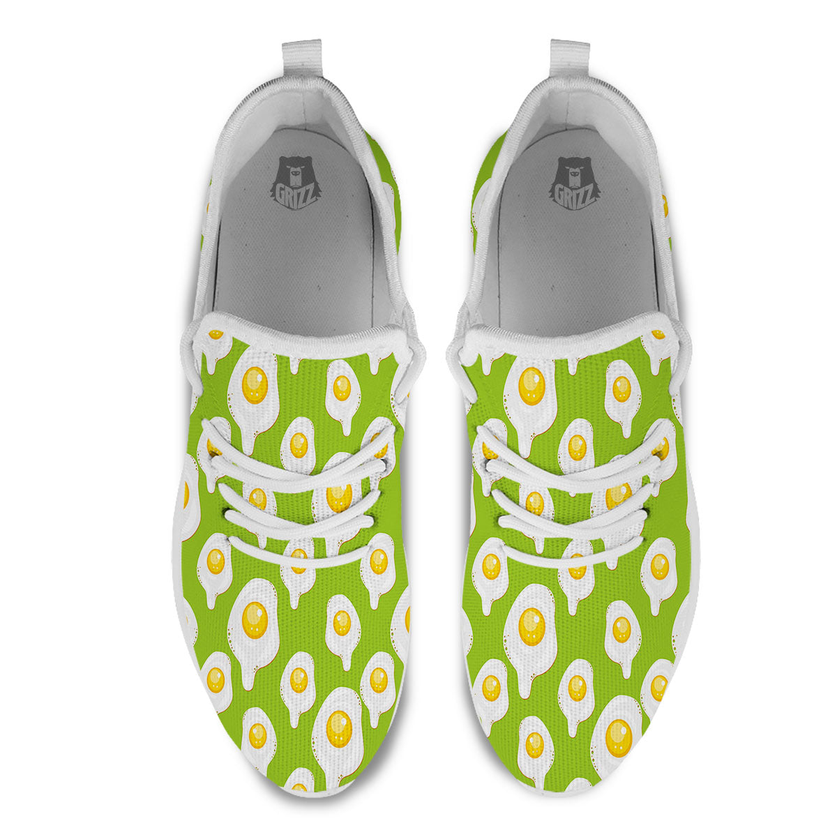 Fried Eggs Lime Green Print Pattern White Athletic Shoes-grizzshop