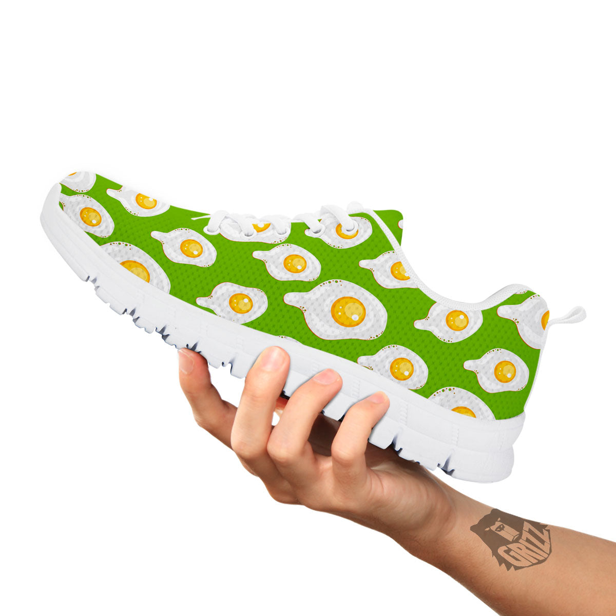 Fried Eggs Lime Green Print Pattern White Sneaker-grizzshop