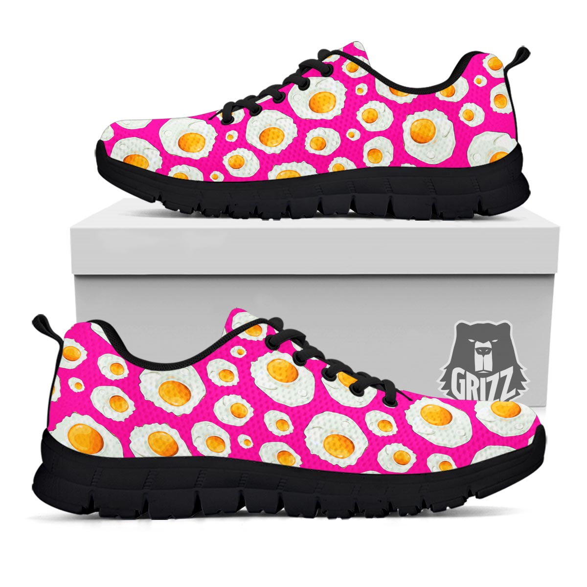 Fried Eggs Pink Print Pattern Black Sneaker-grizzshop