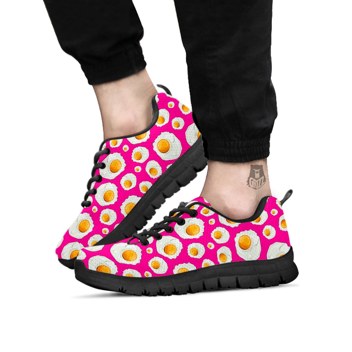 Fried Eggs Pink Print Pattern Black Sneaker-grizzshop