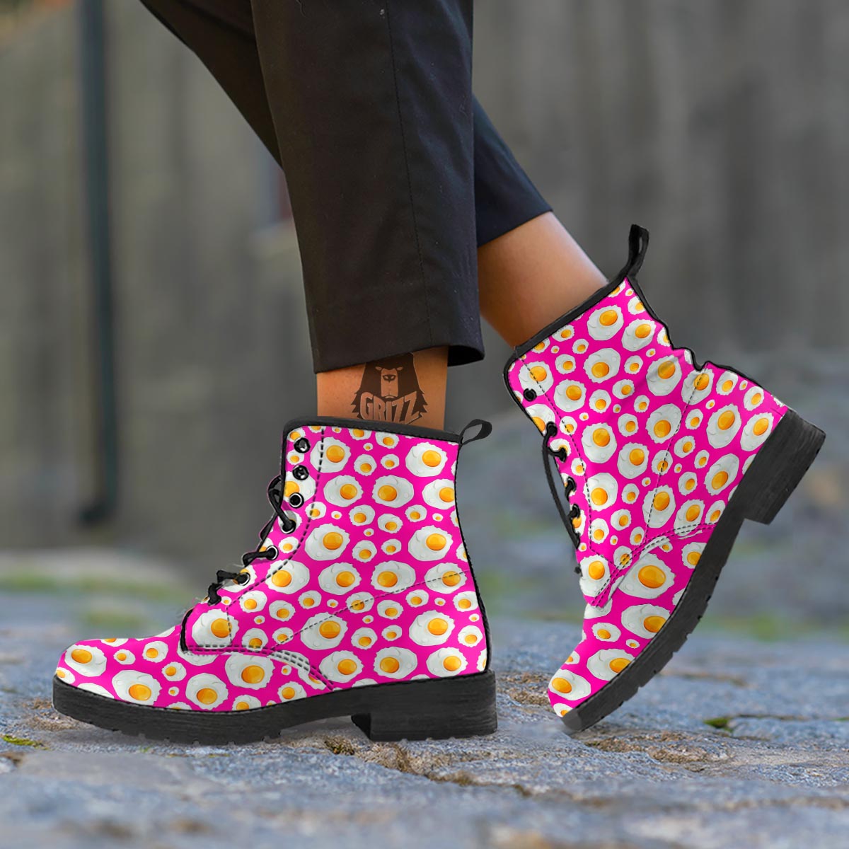 Fried Eggs Pink Print Pattern Leather Boots-grizzshop