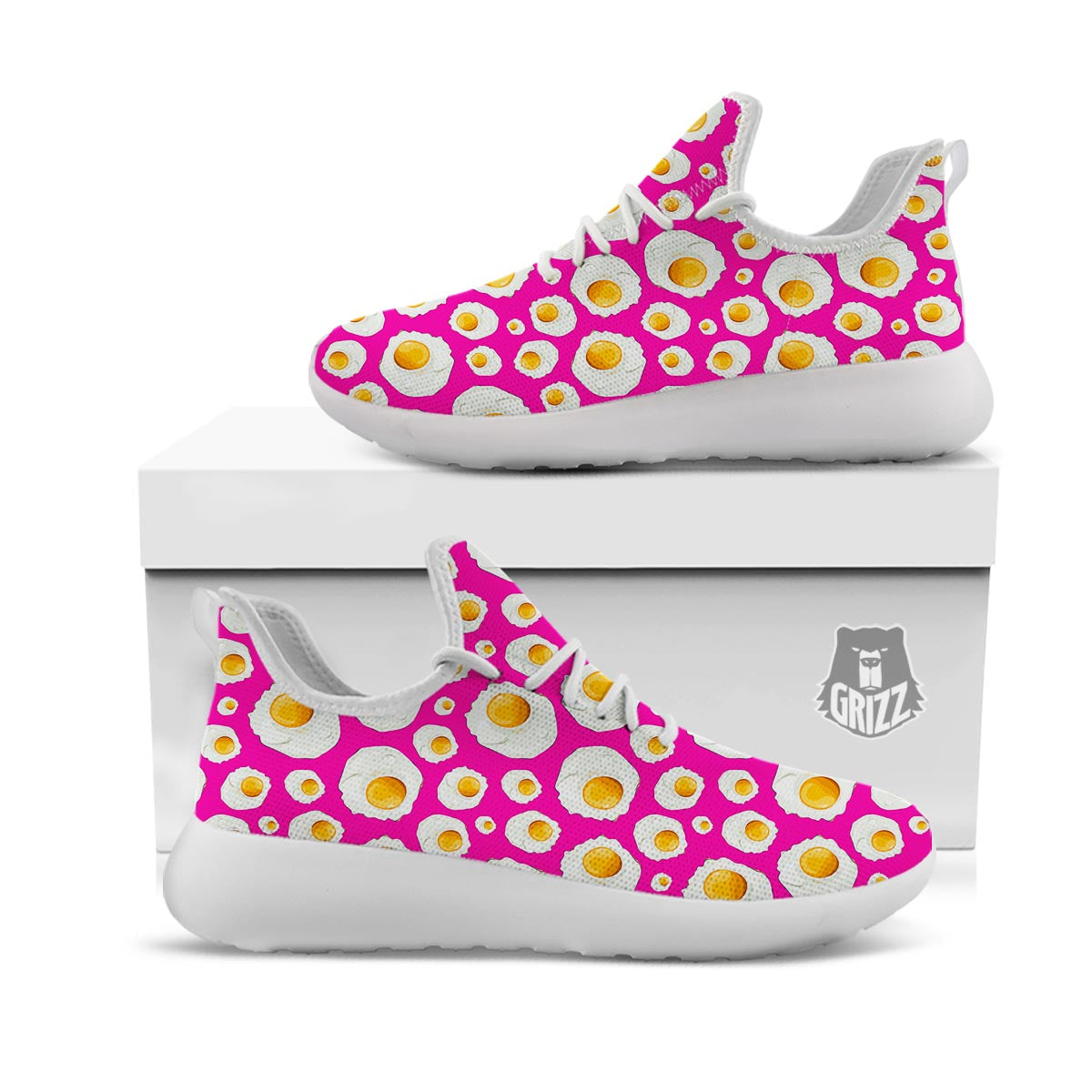 Fried Eggs Pink Print Pattern White Athletic Shoes-grizzshop