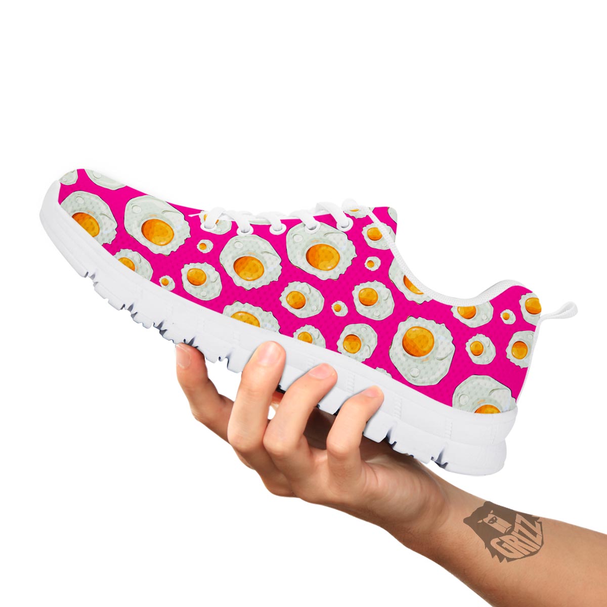 Fried Eggs Pink Print Pattern White Sneaker-grizzshop