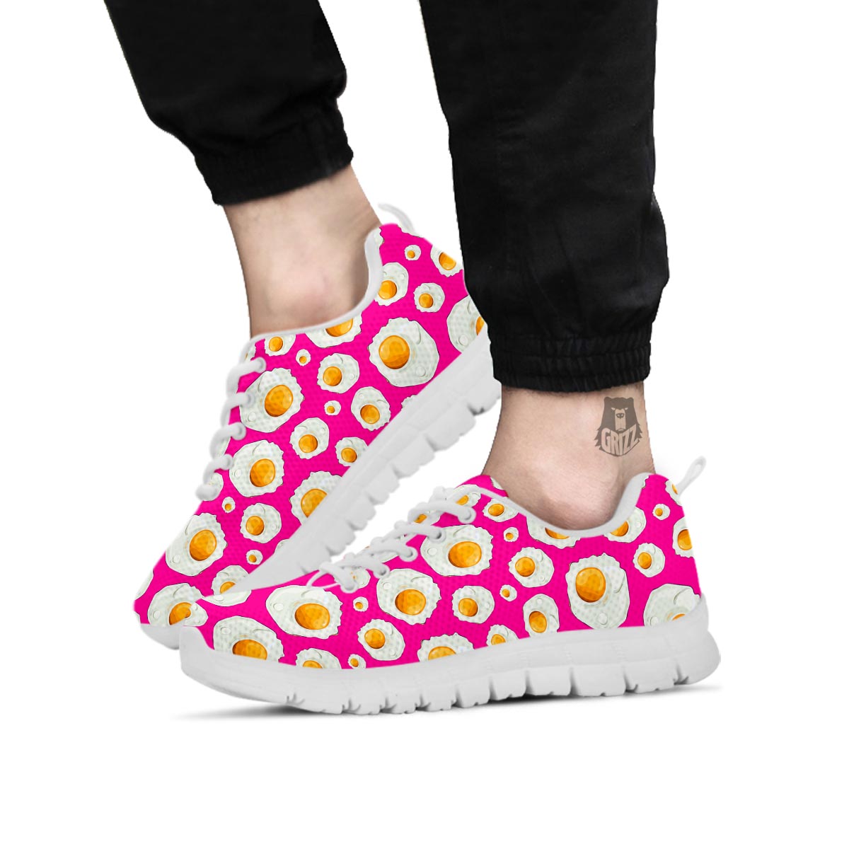 Fried Eggs Pink Print Pattern White Sneaker-grizzshop