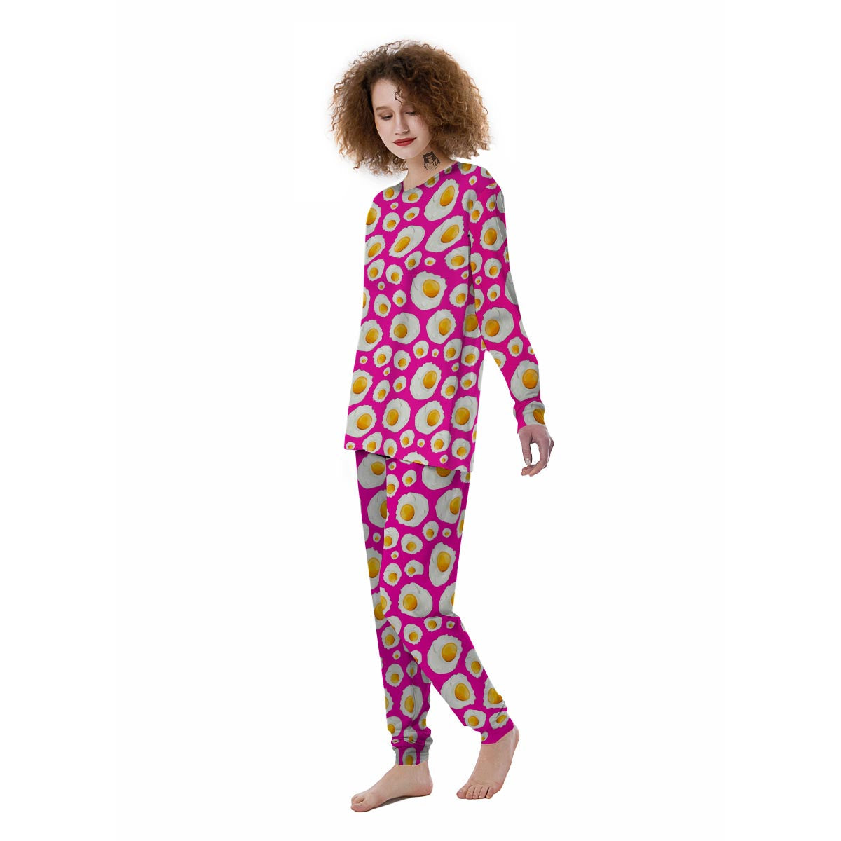 Fried Eggs Pink Print Pattern Women's Pajamas-grizzshop