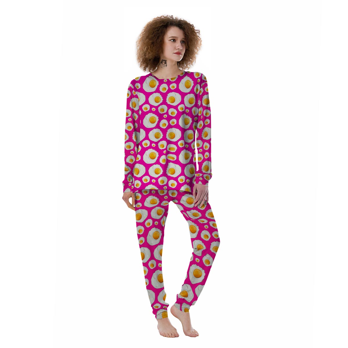 Fried Eggs Pink Print Pattern Women's Pajamas-grizzshop