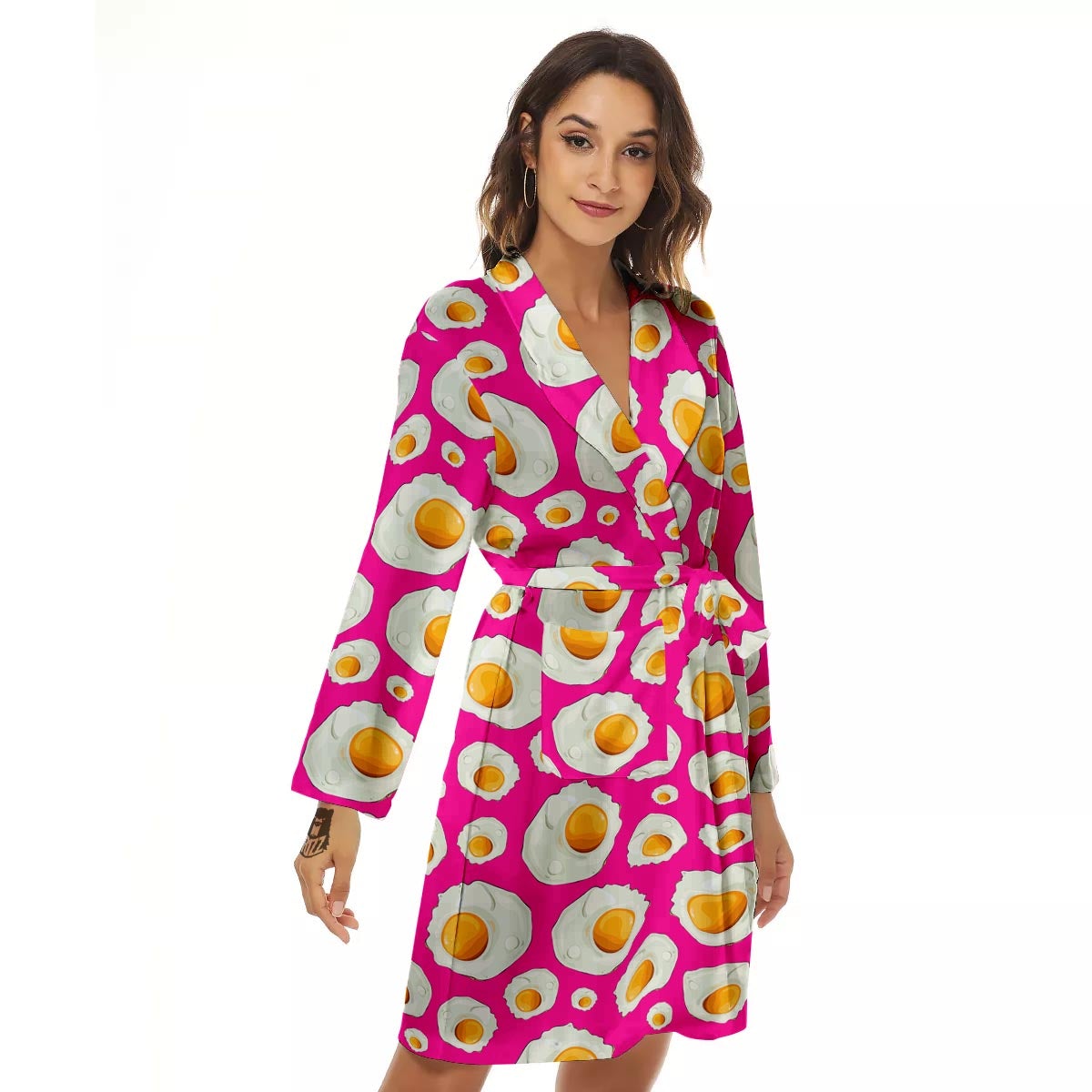 Fried Eggs Pink Print Pattern Women's Robe-grizzshop