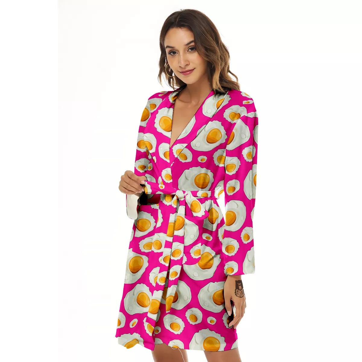 Fried Eggs Pink Print Pattern Women's Robe-grizzshop