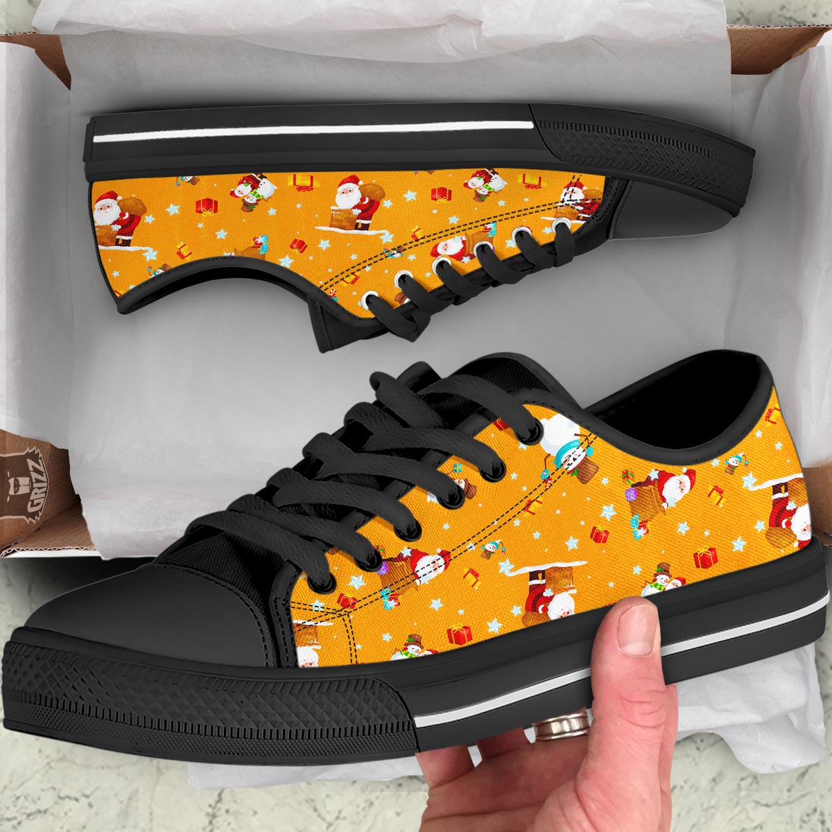 Friends And Santa Claus Print Pattern Black Low Top Shoes-grizzshop