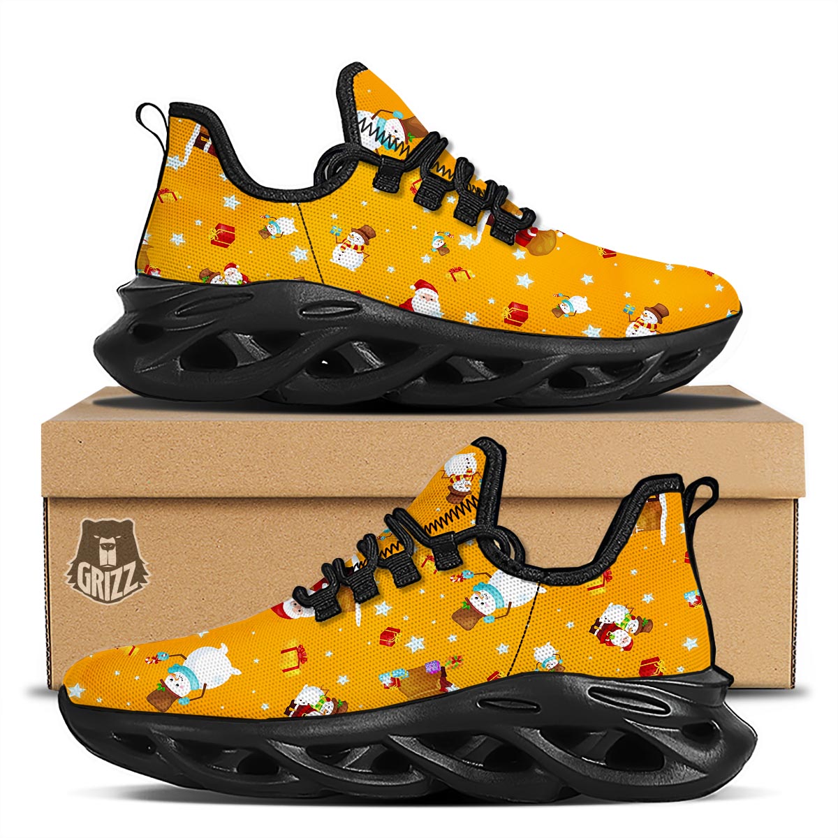 Friends And Santa Claus Print Pattern Black Running Shoes-grizzshop