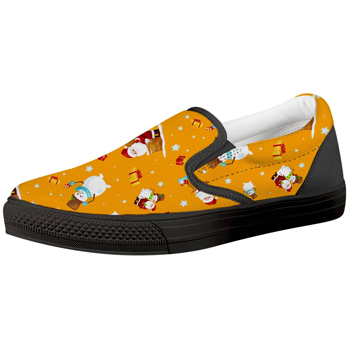 Friends And Santa Claus Print Pattern Black Slip On Shoes-grizzshop