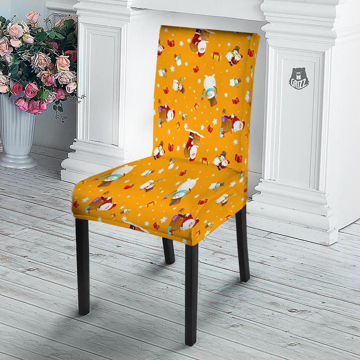 Friends And Santa Claus Print Pattern Dining Chair Slipcover-grizzshop
