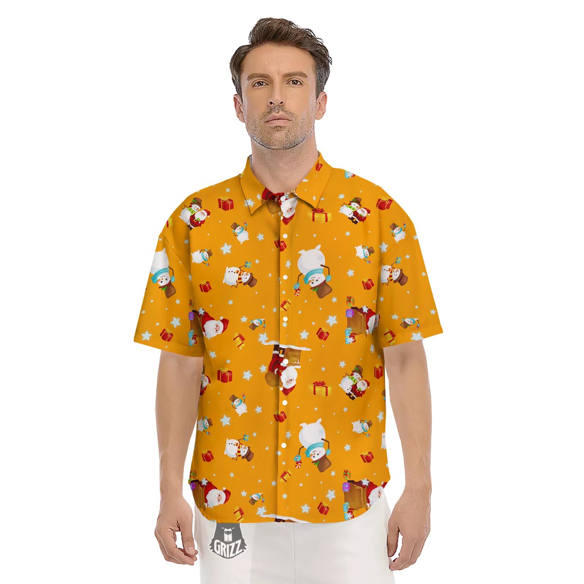 Friends And Santa Claus Print Pattern Men's Short Sleeve Shirts-grizzshop