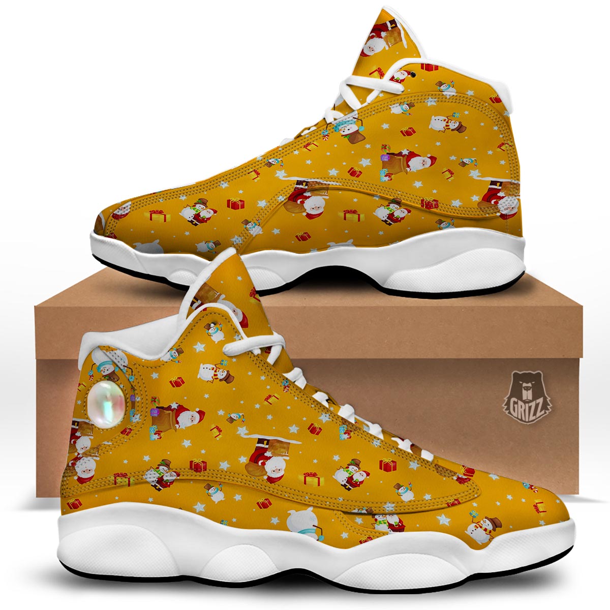 Friends And Santa Claus Print Pattern White Basketball Shoes-grizzshop