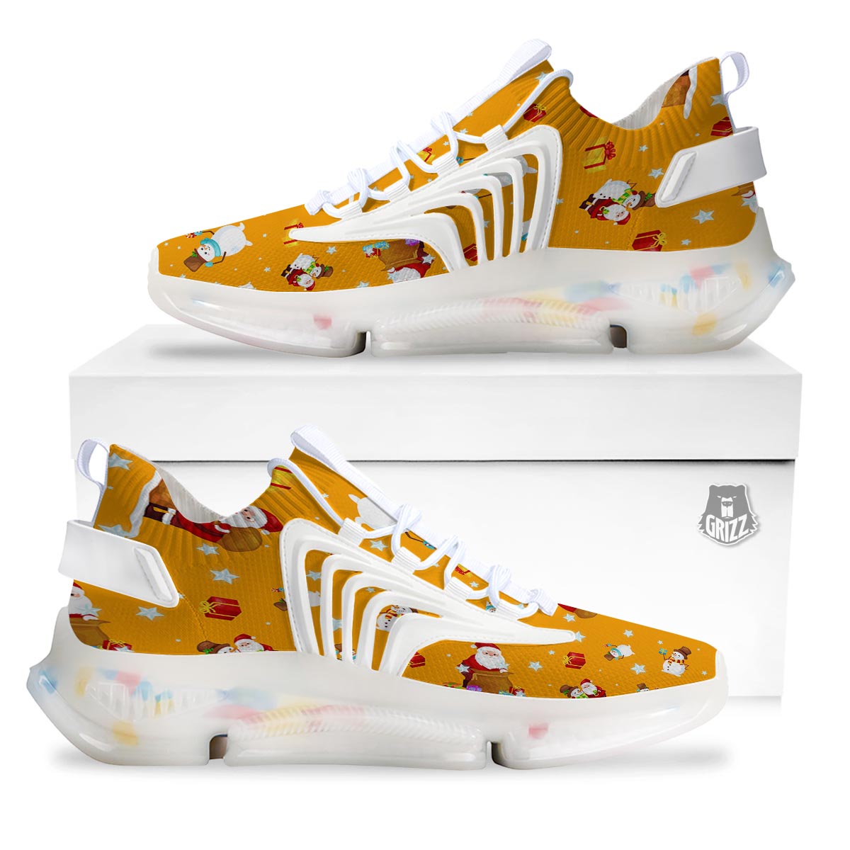 Friends And Santa Claus Print Pattern White Gym Shoes-grizzshop