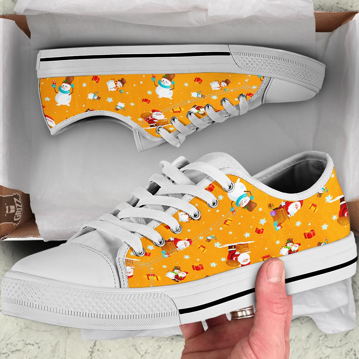 Friends And Santa Claus Print Pattern White Low Top Shoes-grizzshop