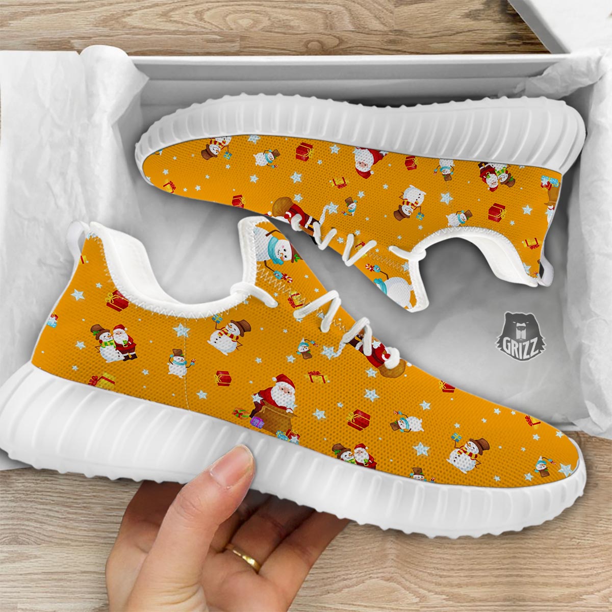 Friends And Santa Claus Print Pattern White Walking Shoes-grizzshop