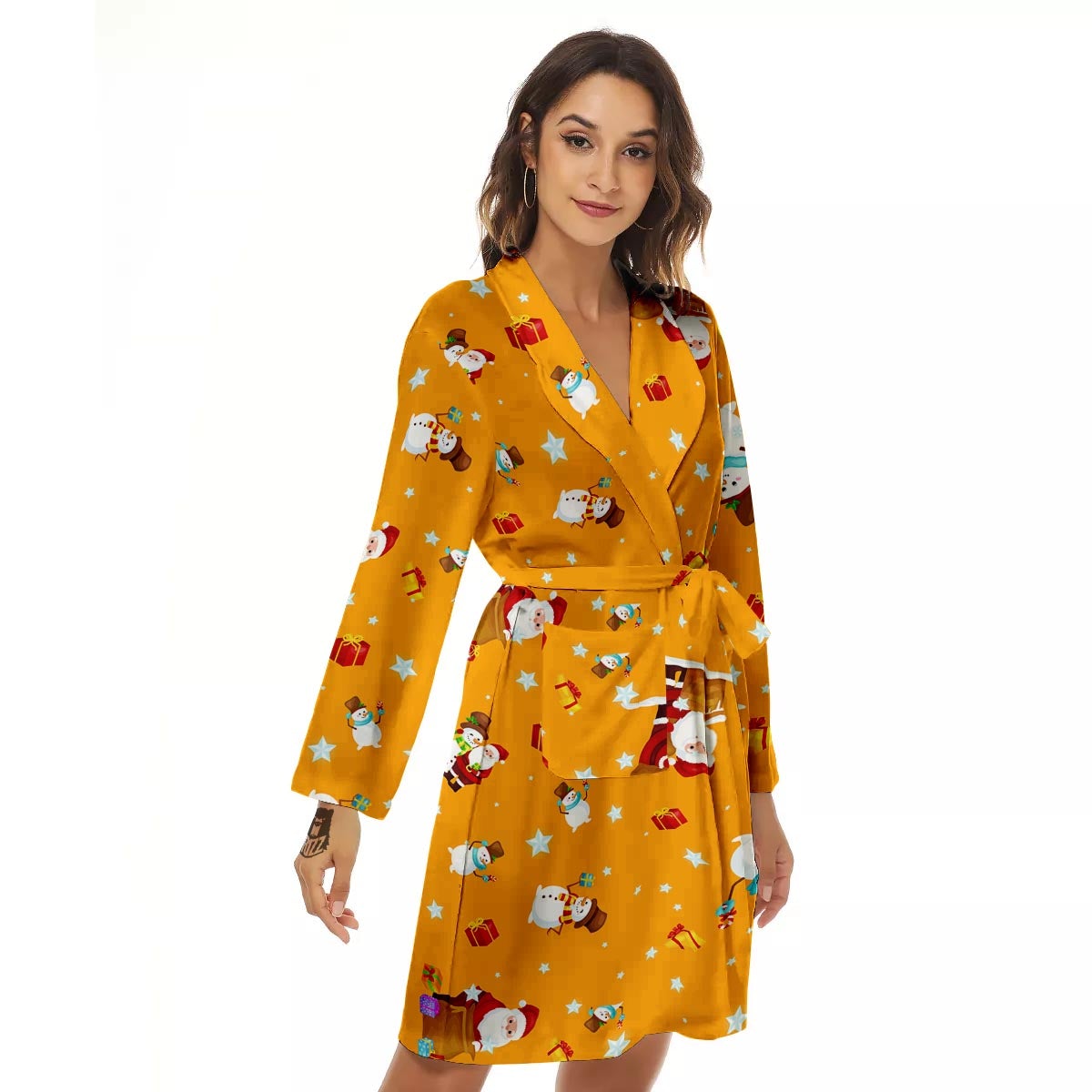 Friends And Santa Claus Print Pattern Women's Robe-grizzshop