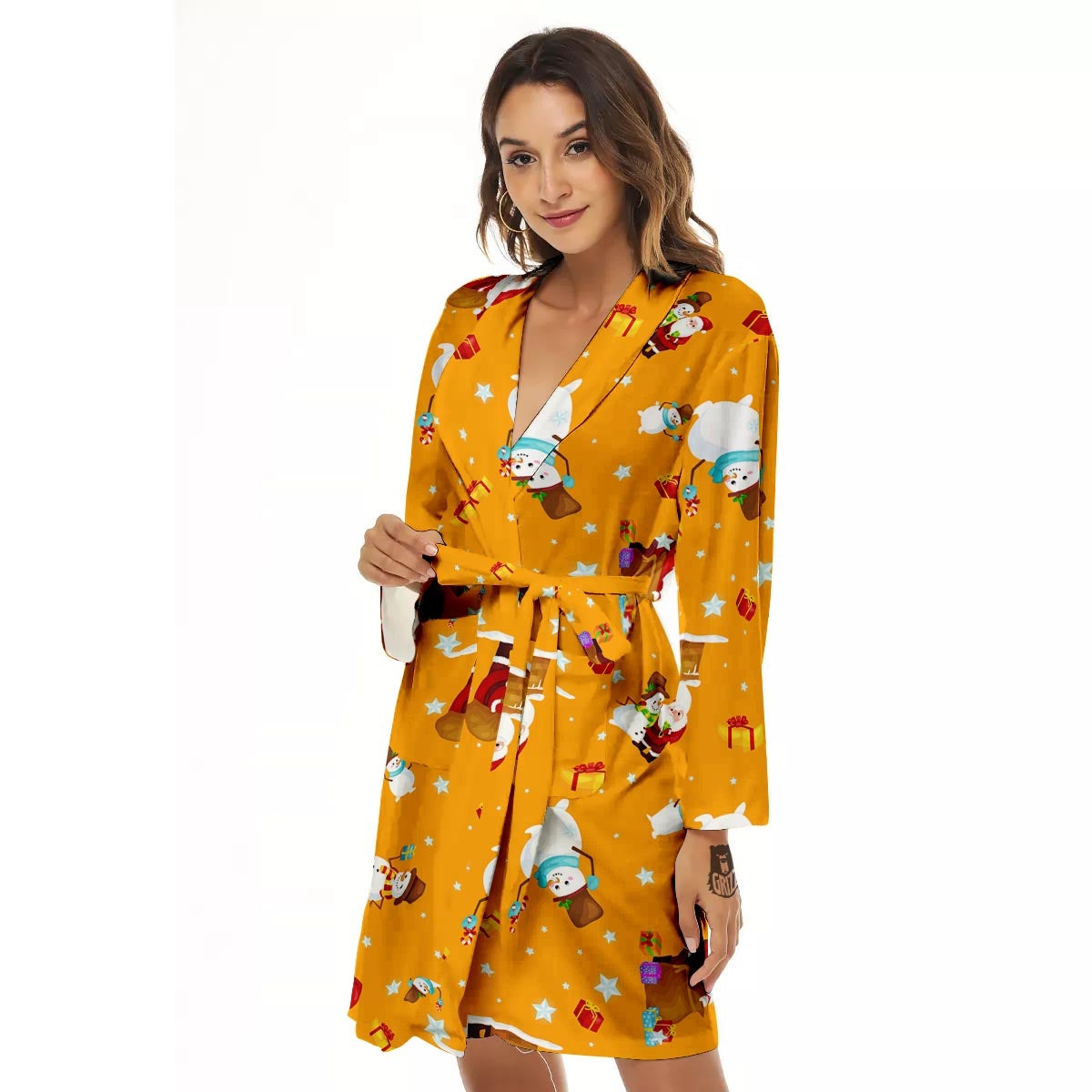 Friends And Santa Claus Print Pattern Women's Robe-grizzshop