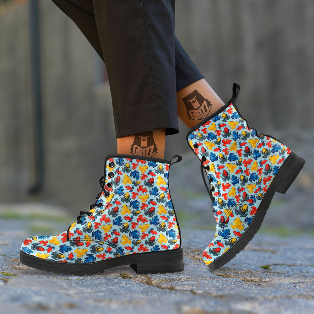 Frog Colorful Print Pattern Leather Boots-grizzshop