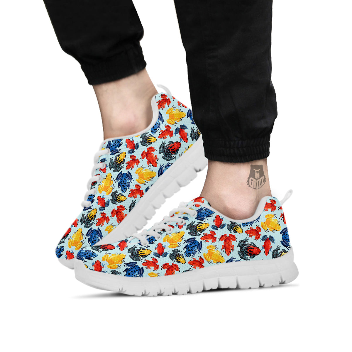 Frog Colorful Print Pattern White Sneaker-grizzshop