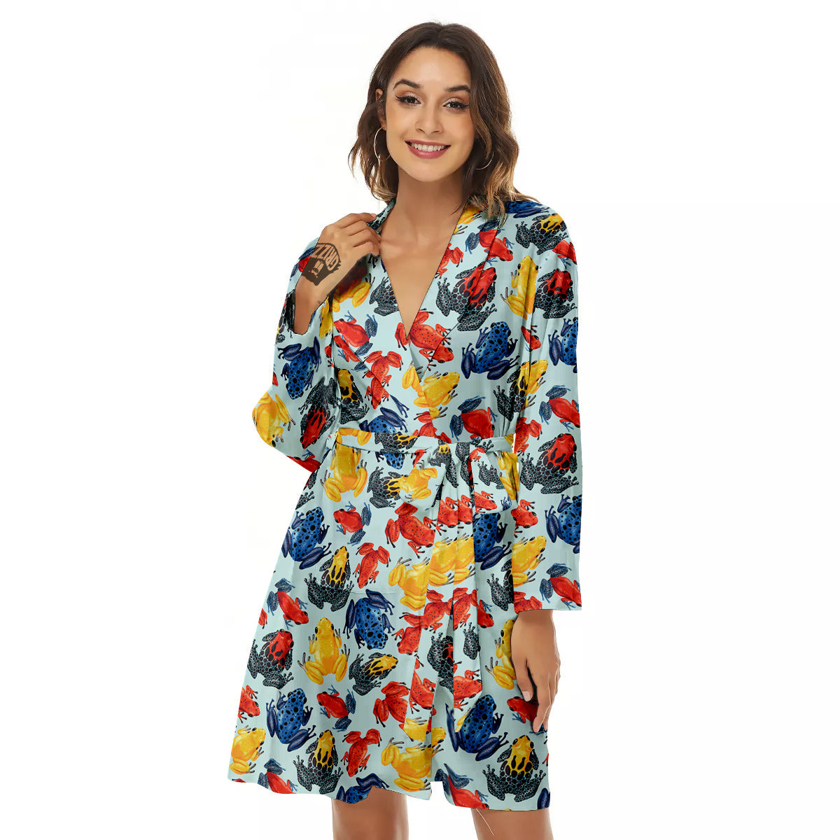 Frog Colorful Print Pattern Women's Robe-grizzshop