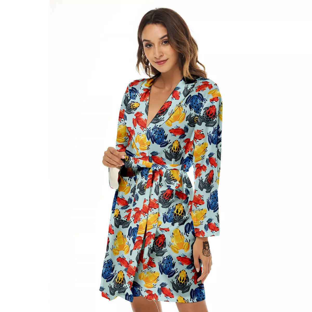Frog Colorful Print Pattern Women's Robe-grizzshop