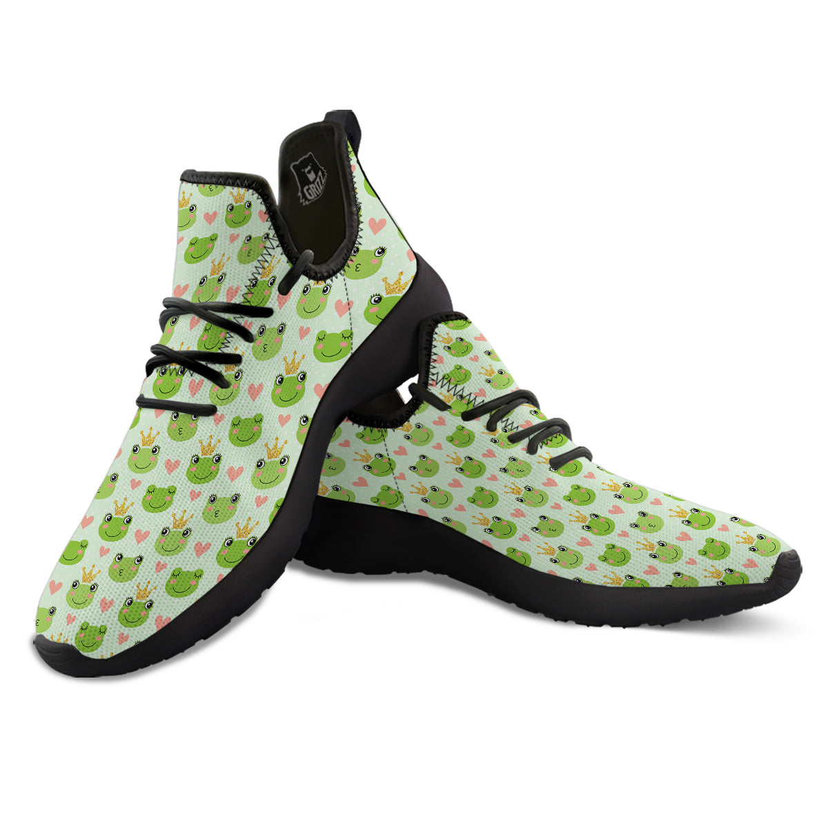 Frog Cute Print Pattern Black Athletic Shoes-grizzshop