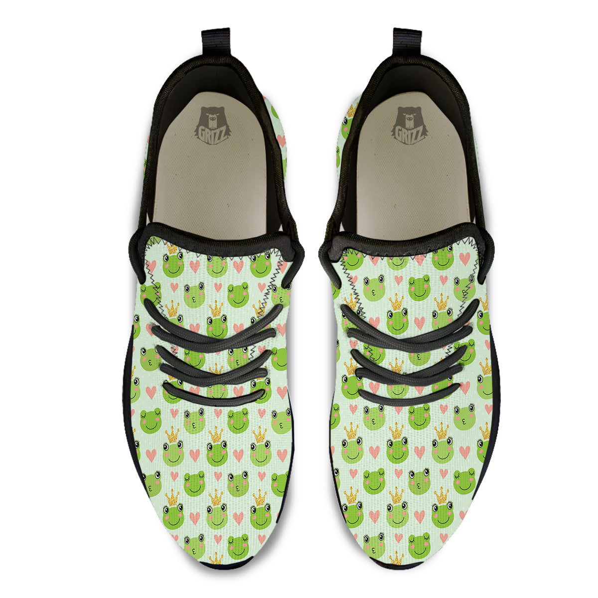 Frog Cute Print Pattern Black Athletic Shoes-grizzshop