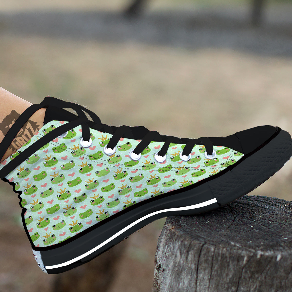 Frog Cute Print Pattern Black High Top Shoes-grizzshop