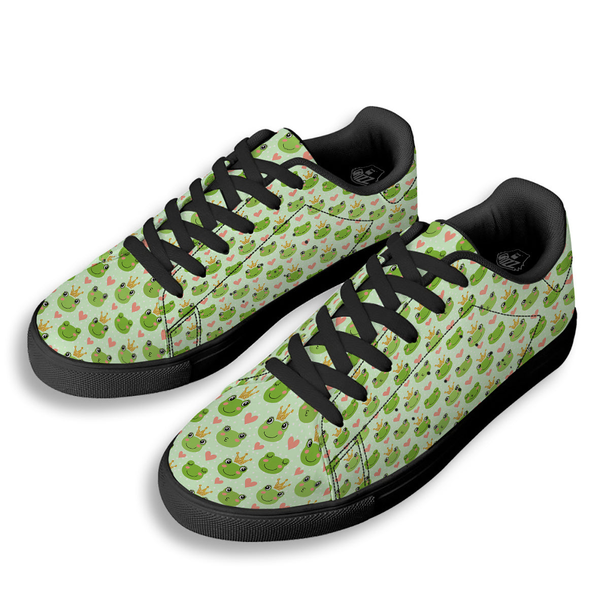 Frog Cute Print Pattern Black Low Top Sneakers-grizzshop
