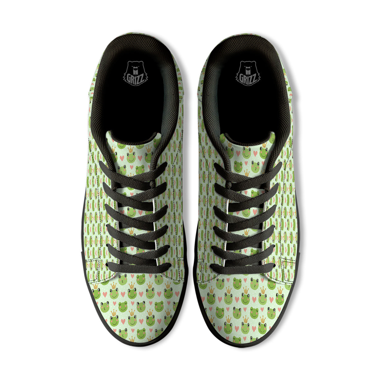 Frog Cute Print Pattern Black Low Top Sneakers-grizzshop