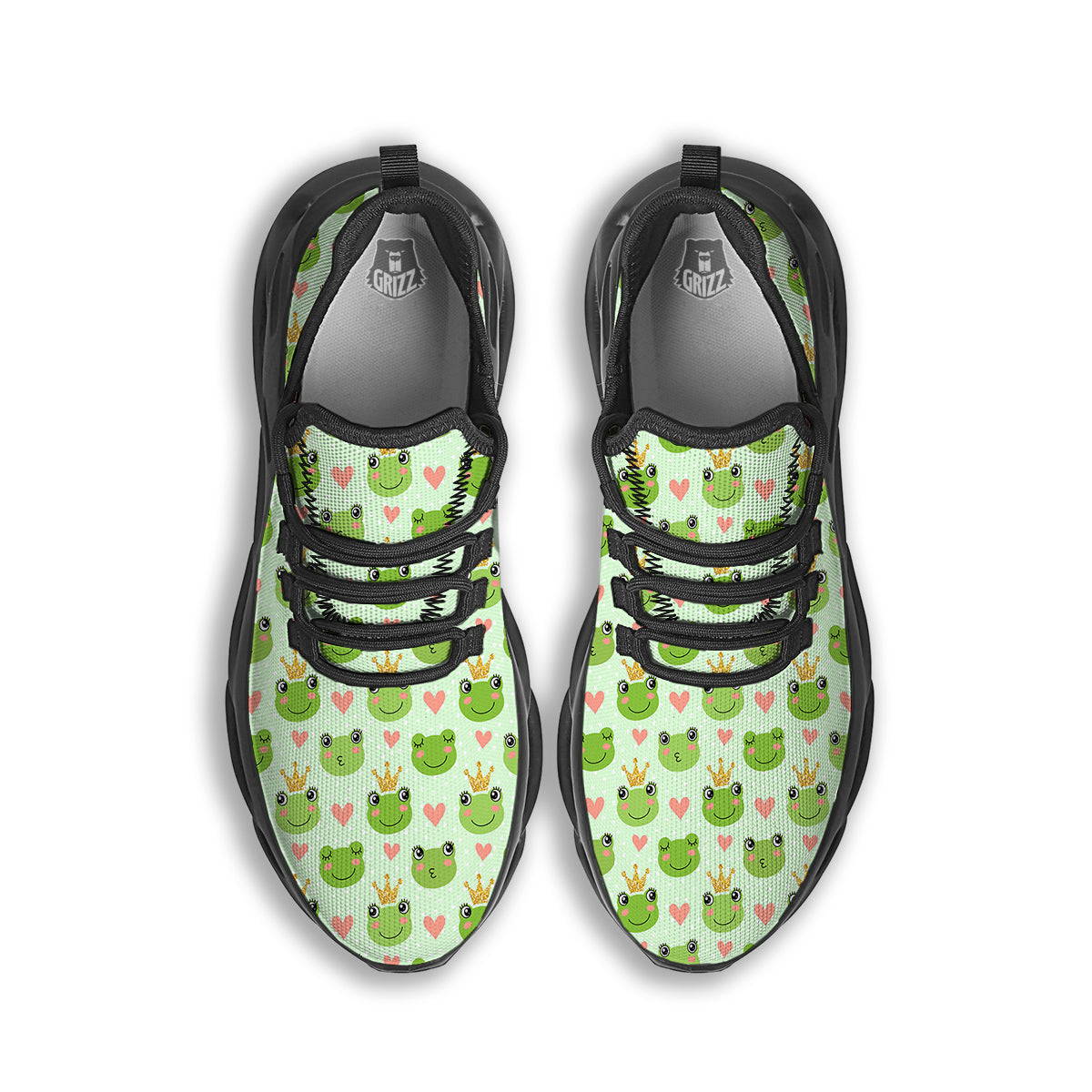 Frog Cute Print Pattern Black Running Shoes-grizzshop