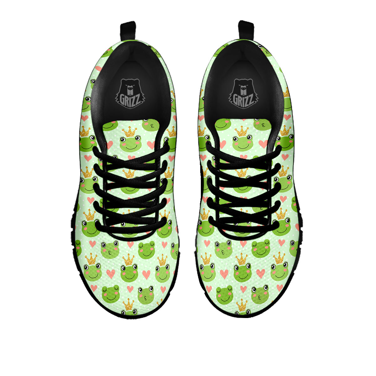 Frog Cute Print Pattern Black Sneaker-grizzshop