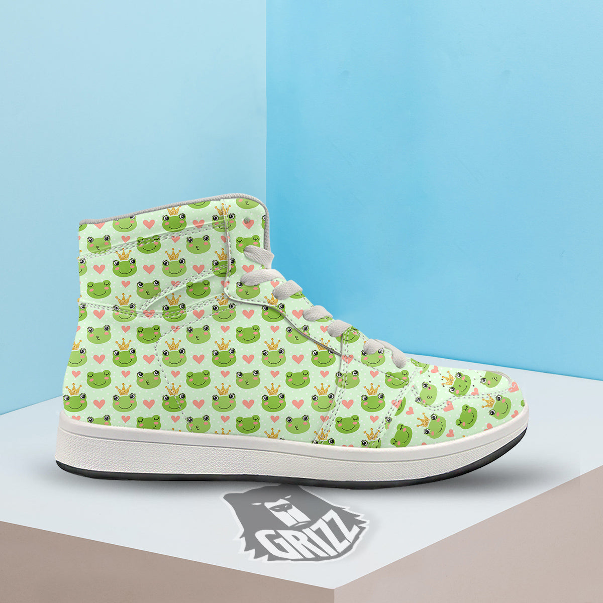 Frog Cute Print Pattern High Top Sneakers-grizzshop