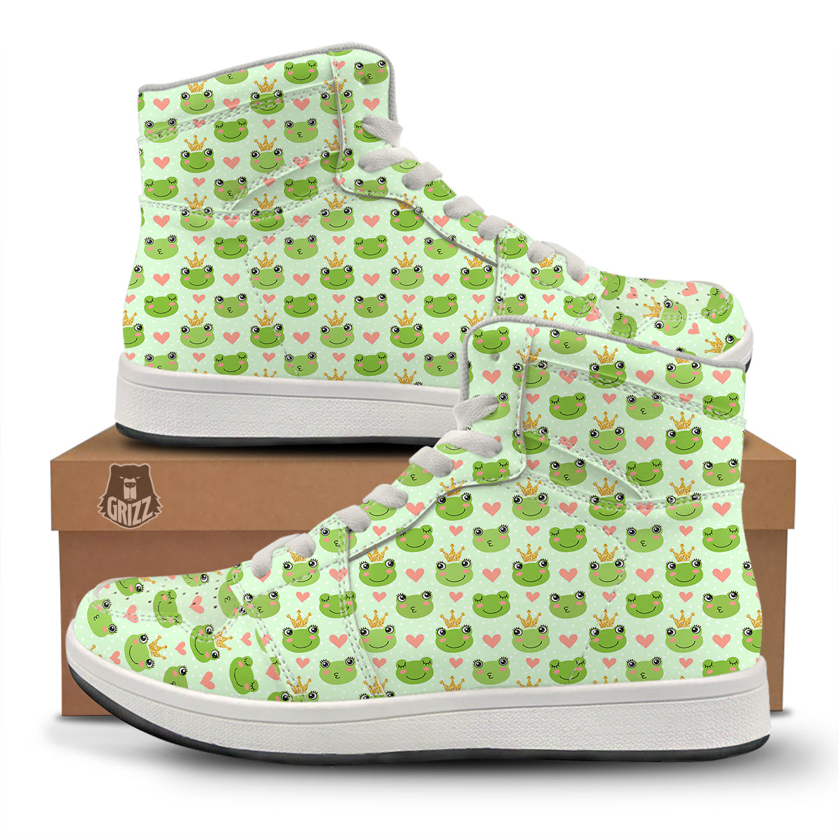 Frog Cute Print Pattern High Top Sneakers-grizzshop