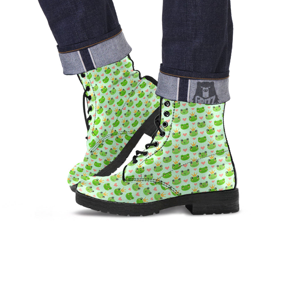 Frog Cute Print Pattern Leather Boots-grizzshop