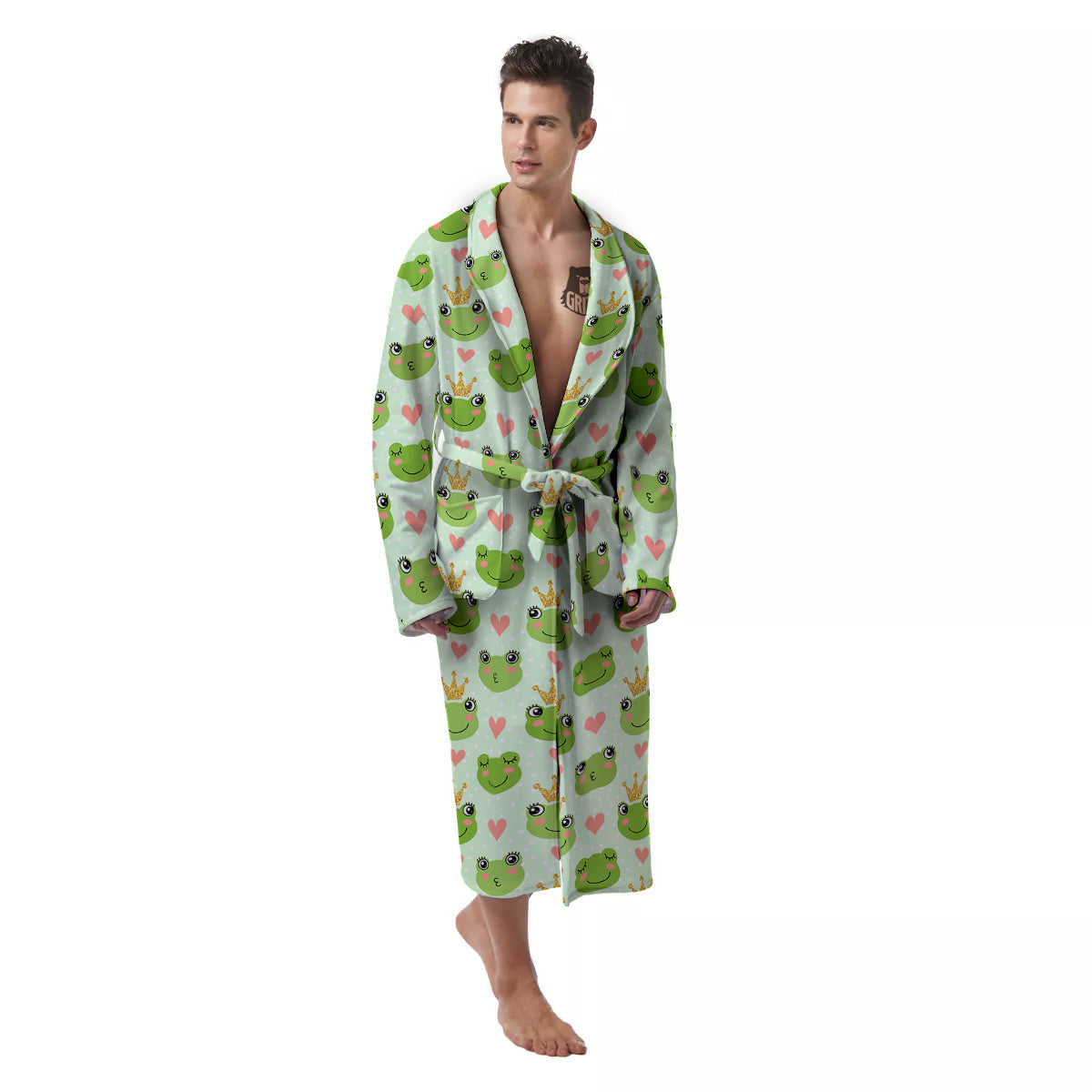 Frog Cute Print Pattern Men's Robe-grizzshop