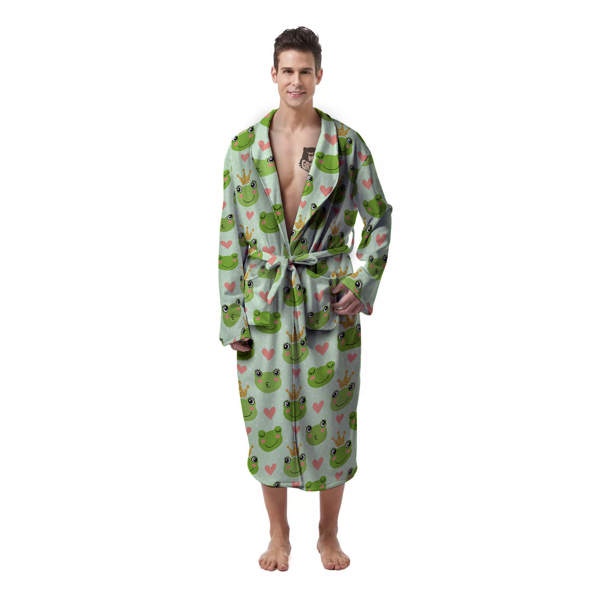 Frog Cute Print Pattern Men's Robe-grizzshop