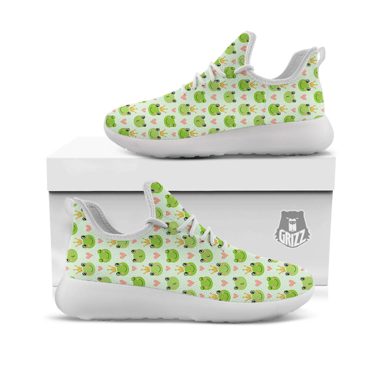 Frog Cute Print Pattern White Athletic Shoes-grizzshop