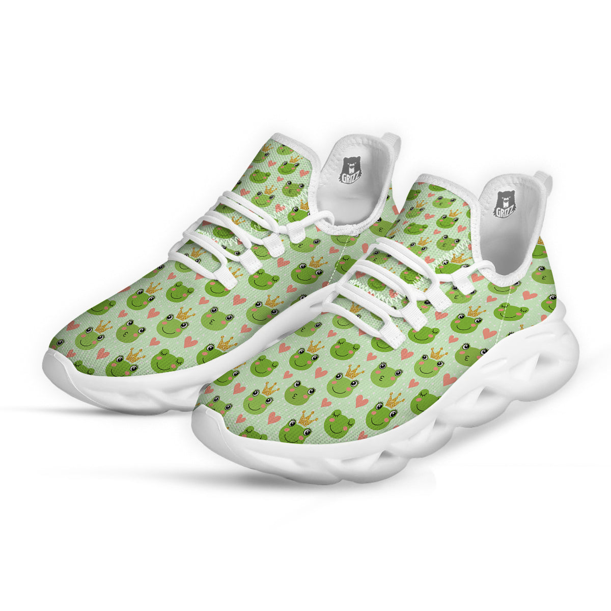 Frog Cute Print Pattern White Running Shoes-grizzshop
