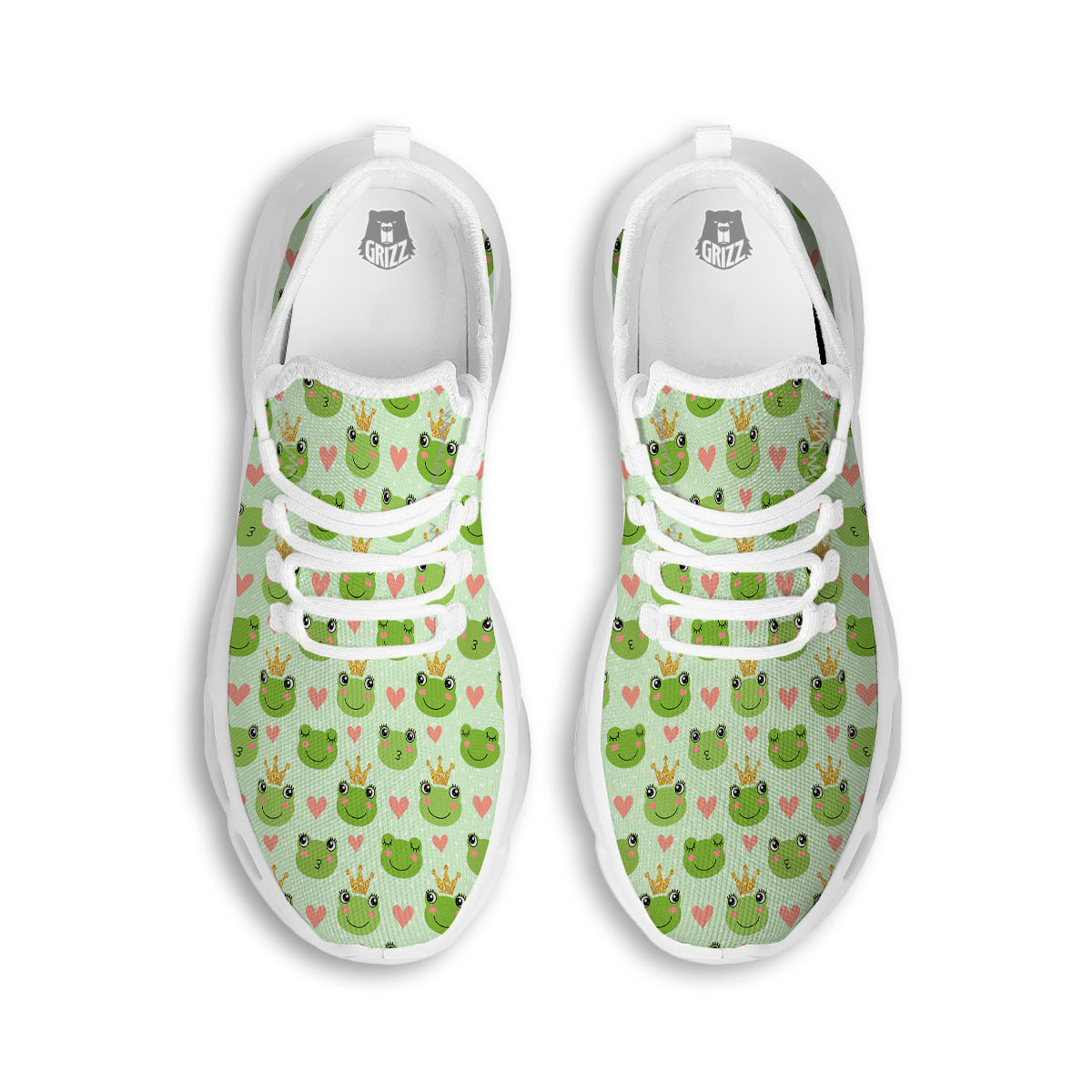 Frog Cute Print Pattern White Running Shoes-grizzshop