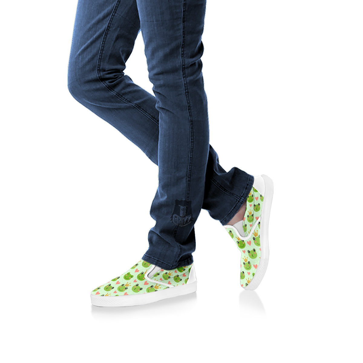 Frog Cute Print Pattern White Slip On Shoes-grizzshop