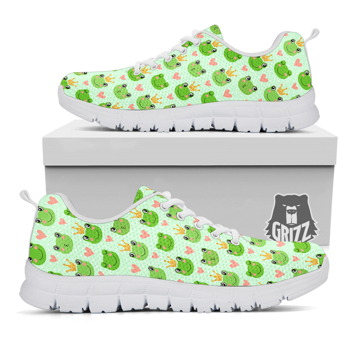 Frog Cute Print Pattern White Sneaker-grizzshop