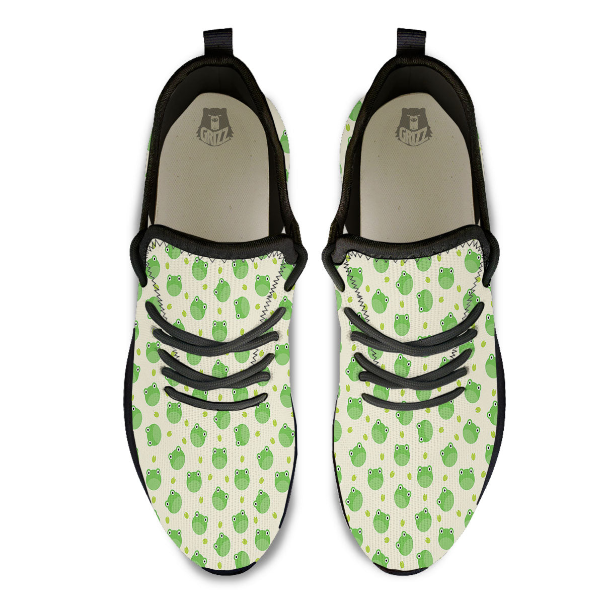 Frog Faces Print Pattern Black Athletic Shoes-grizzshop