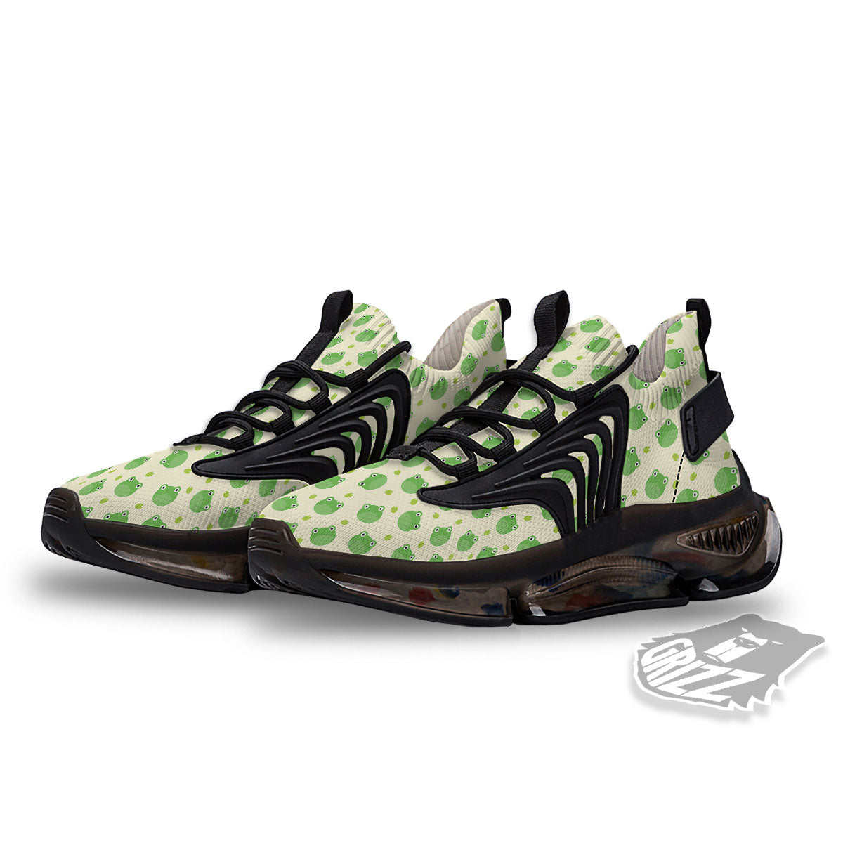 Frog Faces Print Pattern Black Gym Shoes-grizzshop